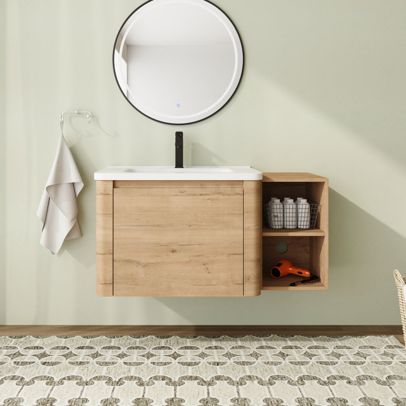 Meuble-lavabo mural flottant avec plateau en céramique, 40"