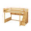 Grand lit mezzanine en bois avec escalier et garde-robe, tablettes de rangement et espace sous le lit-946739585