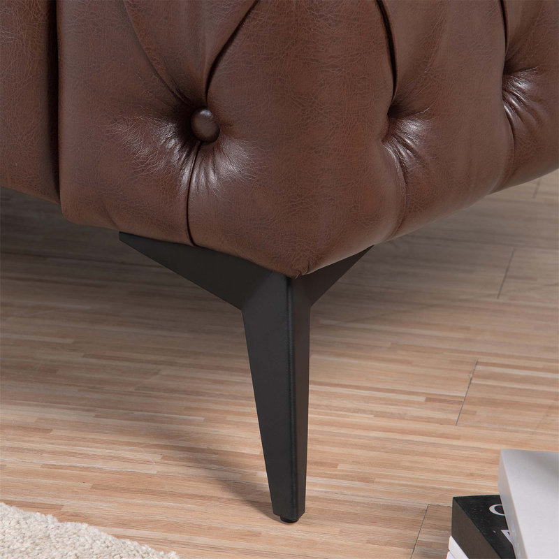 Natsue 84.06'' Faux Leather Sofa, Brown Faux Leather
