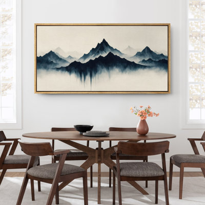 Blue Ink Mountain Landscape Art Pictures Framed Canvas Print Wall Art