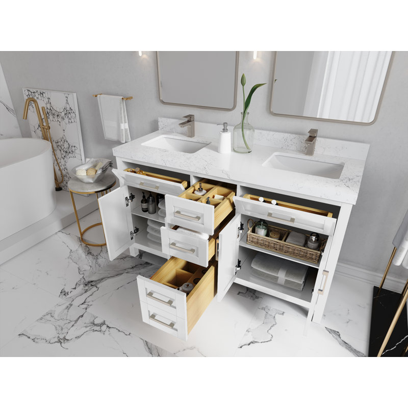 60'' Double Bathroom Vanity with Top, Calacatta Laza