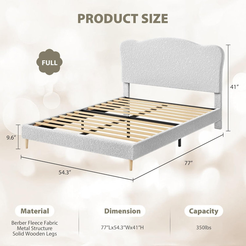 Structure de lit double pour enfant, tête de lit tapissier Sherpa, gris clair