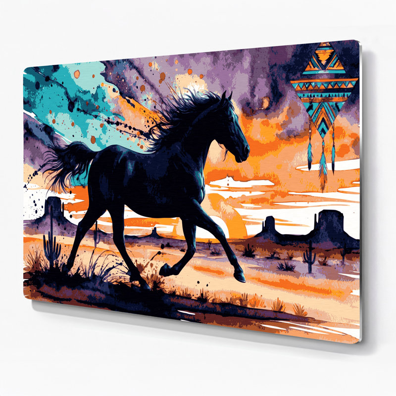 «Southwestern Cowboy Horse Silhouette», art mural en métal mauve 70