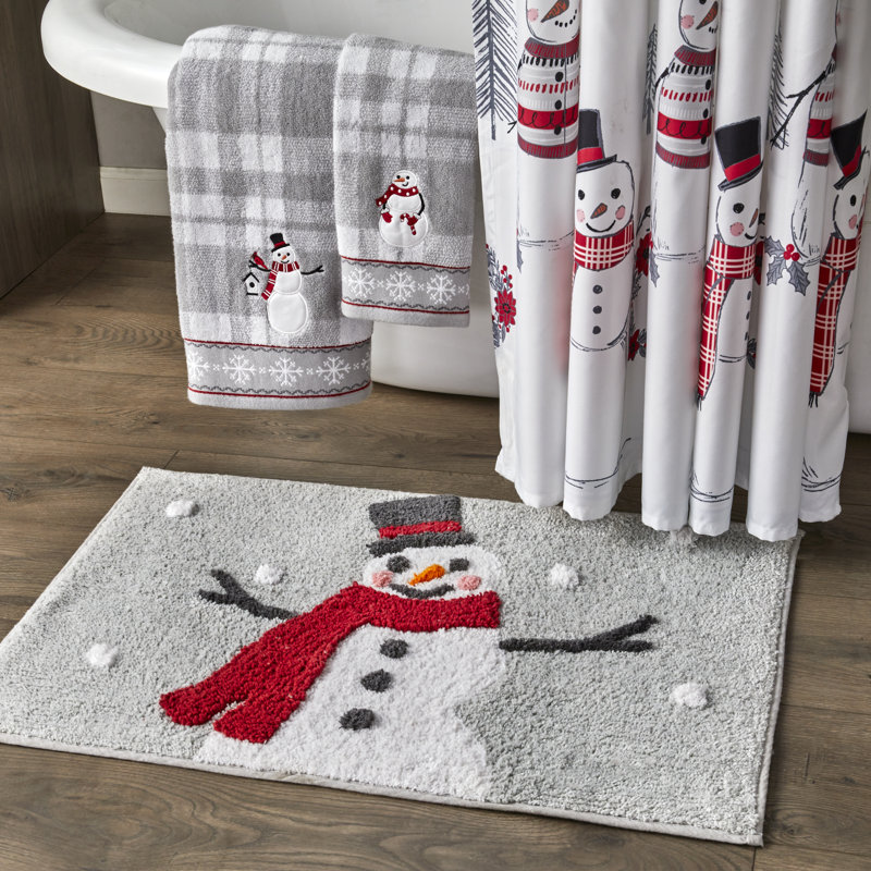 Whistler Snowman Red and Gray Polyester Shower Curtain