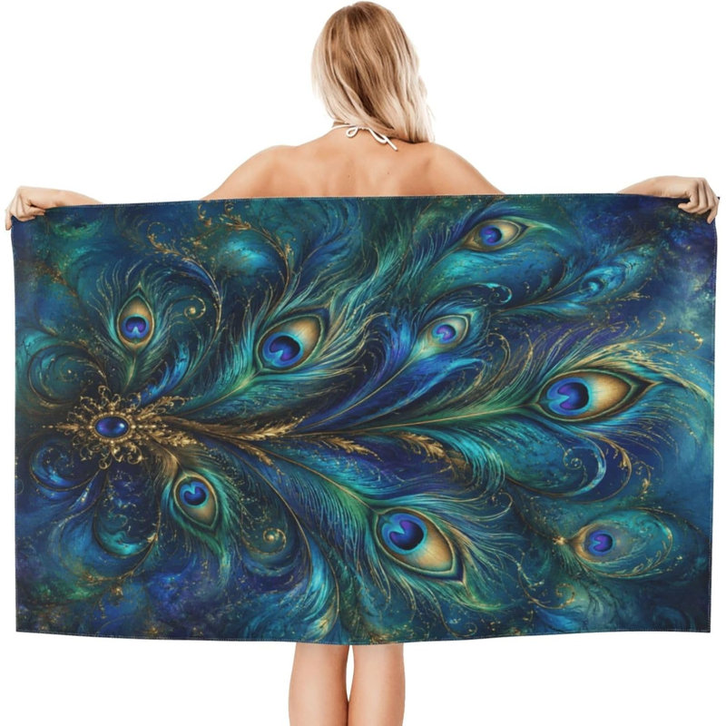 Serviette de plage en microfibre Peacock Feathers