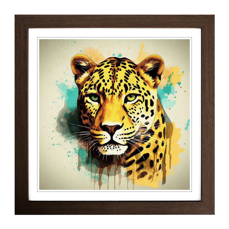 Leopard Retro Art No.3 - Framed Print, Walnut