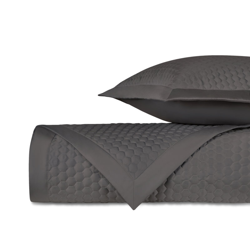 Apiary Quilted Sateen Coverlet Set, Grisaglia, King Coverlet + 2 Shams