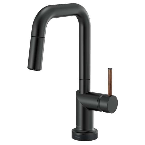 Odin® Bar Faucet with Square Spout, Matte Black, Wood Lever