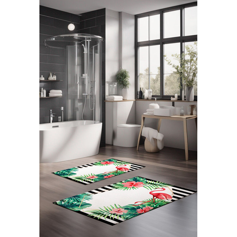 Eakly Luxury Bathmat Set (2 Pieces), 100% Polyester, 16.0 x 23.6 inches & 23.6 x 39.4 inches | Non-Slip Antibacterial Design, 0.3 in Pile Height | Machine Washable, Durable & Easy to Clean | Ideal for Bathroom Décor