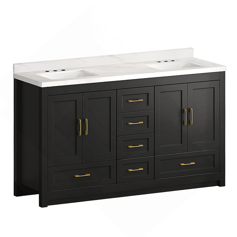 Armoire de rangement pour salle de bain avec 4 portes à fermeture douce et 5 tiroirs