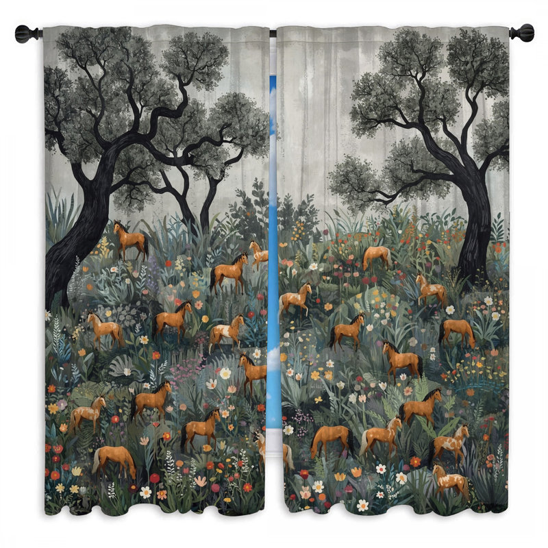 Chevrons dans une prairie florale, rideaux de fenêtre obscurcissant et obscurcissant - 2 panneaux, 80in x 82in - 2 panels
