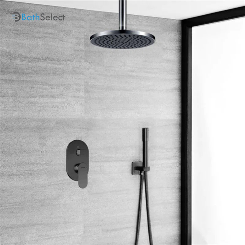 Bravat Matte Black Ceiling Mount Shower Set with 4 Body Jets & Thermostatic Mixer – Luxury Spa Experience