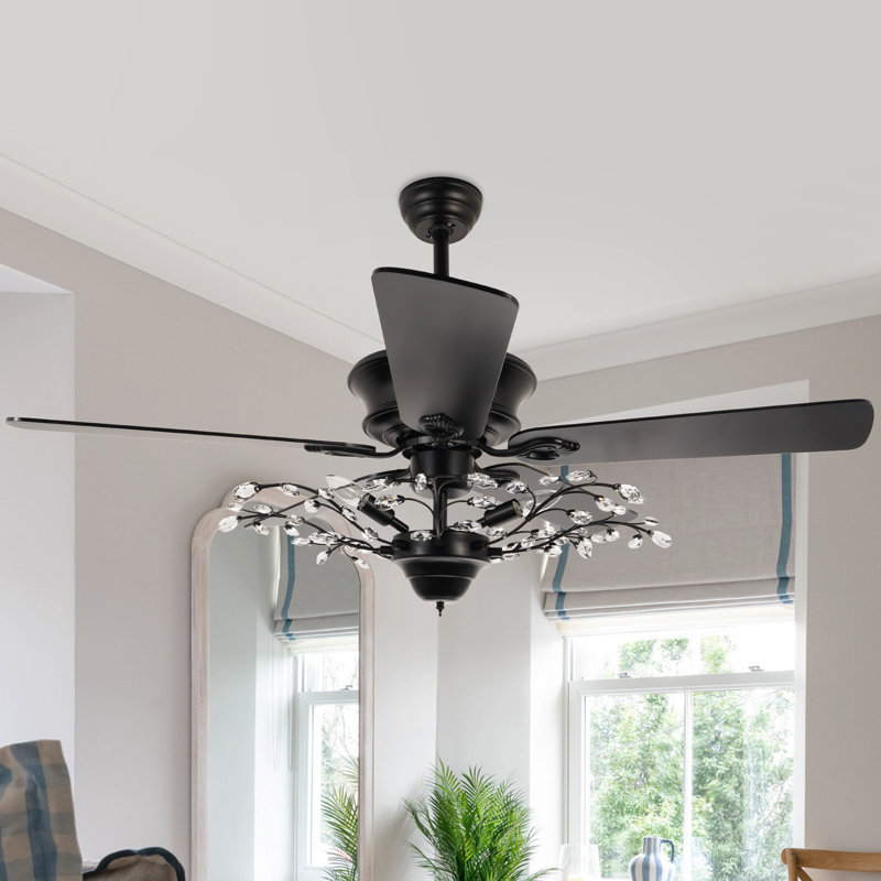 Ventilateur de plafond 52 "en cristal Spoutnik avec télécommande, réversible, 6 vitesses, moteur silencieux, minuterie