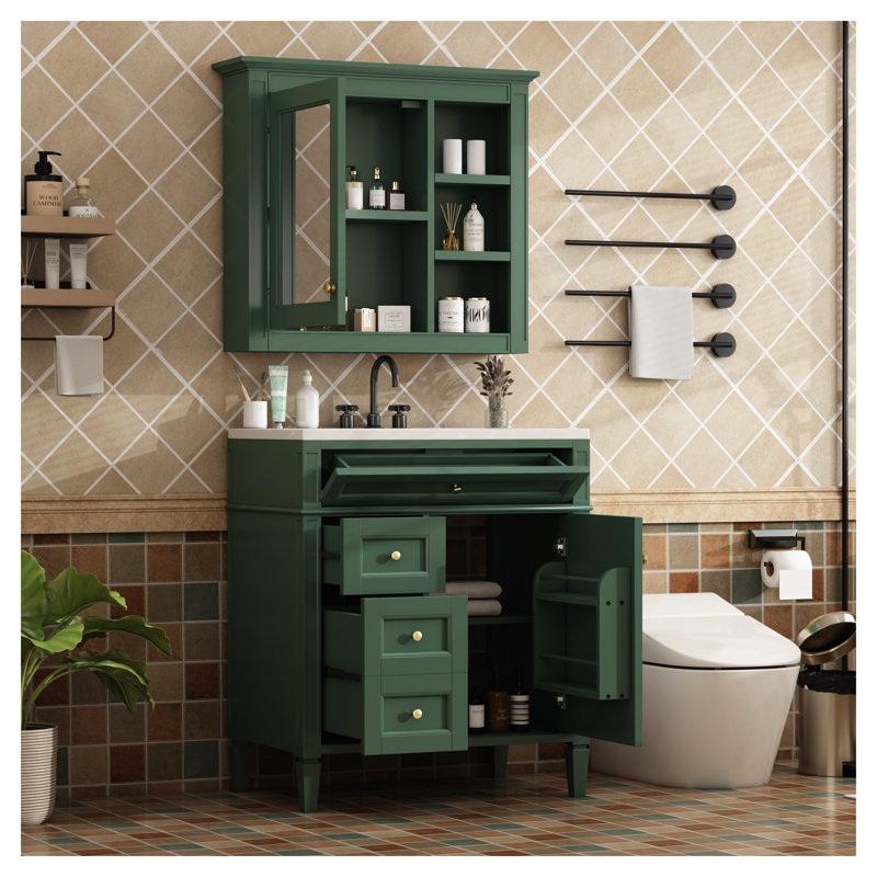Meuble-lavabo moderne de 30 po avec lavabo supérieur, armoire de rangement en bois massif et panneau de fibres à densité moyenne, conforme TSCA Titre VI