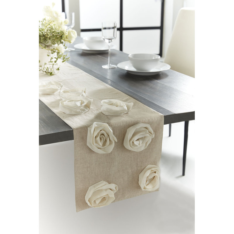 Lino Deco Rose Linen Table Runner, Natural