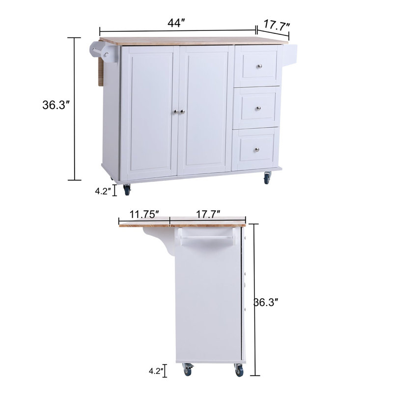 Îlot de cuisine noir de 44 po de largeur Aadrith, Blanc