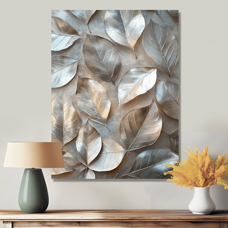 «Copper Copper Pewter Leaves II - Leaves», reproduction sur toile encadrée, H 44 po x l 34 po, Toile tendue