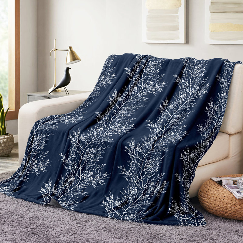 Ultra Soft Oversized Plush Foliage Throw Blanket, Navy