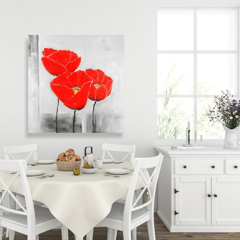 Three Poppies - Décoration de chambre en toile grise pour la décoration intérieure