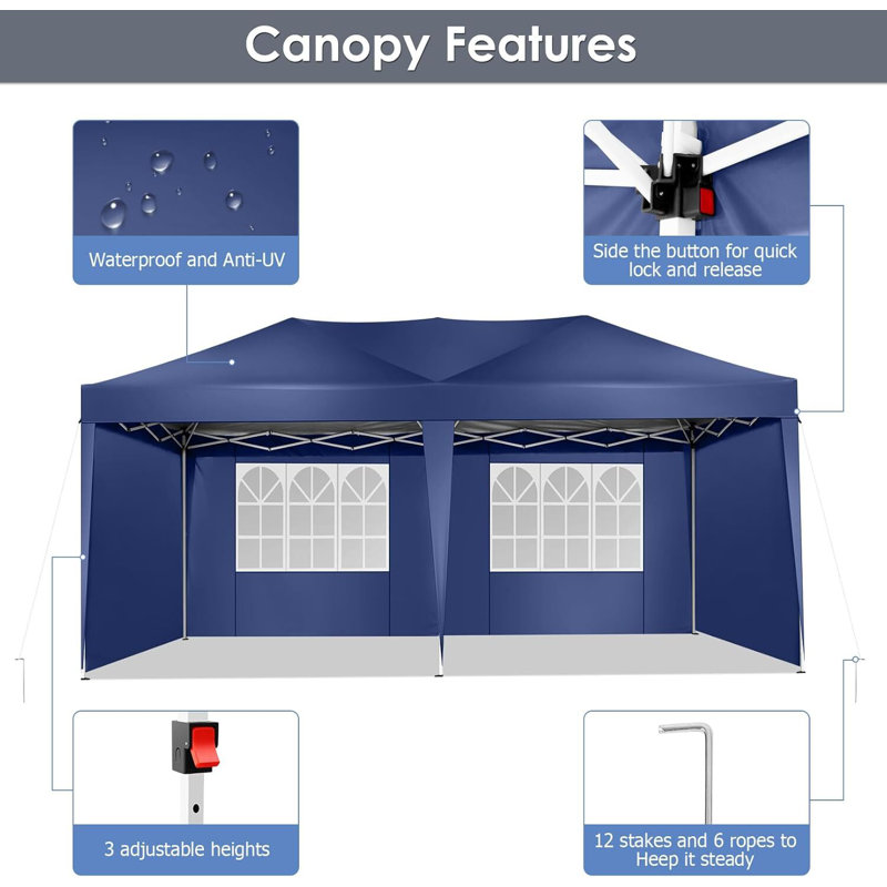 4 Removable Sidewalls, Tent for Parties Garden & Outdoor Event 52 Ft. W x 27 Ft. D Aluminum Pop-Up Canopy, Navy