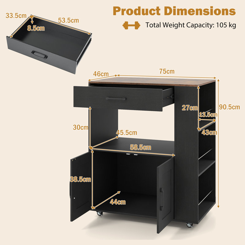 Wood Kitchen Cart, Black