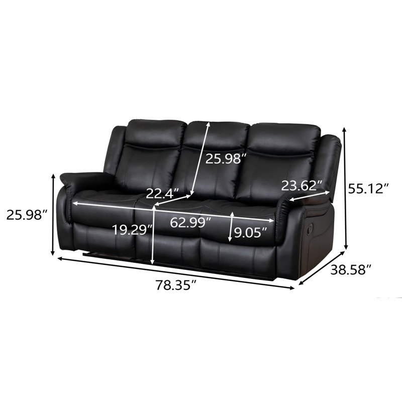 Ensemble de canapé inclinable manuel en similicuir avec porte-gobelet noir, Noir