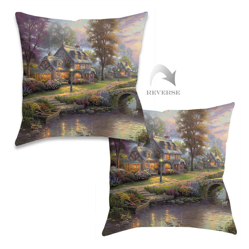 Coussin décoratif Thomas Kinkade Sunset on Lamplight Lane