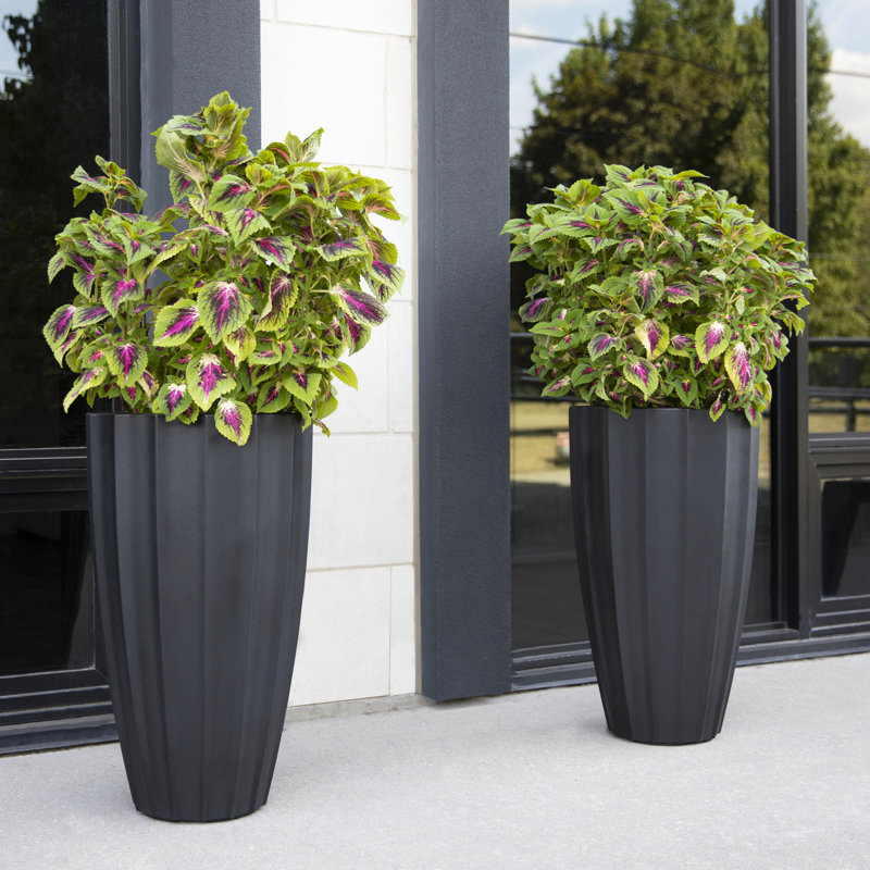 Aramenta Self-Watering Weather-Resistant Resin Pot Planter, Black, 28" H x 16" W x 16" D