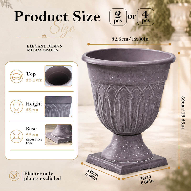 2 pots de fleurs en plastique classique pour urne, décor de jardin intérieur ou extérieur, grande terrasse de vase dans un pot de fleurs