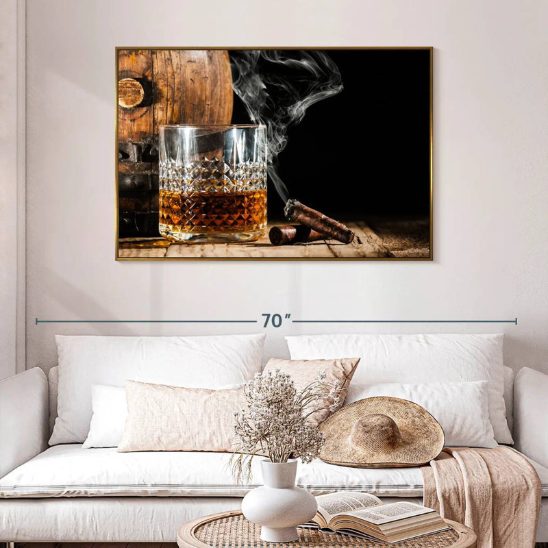 Bourbon tonneau et cigare, 46 po x 31 po, Cadre flottant doré