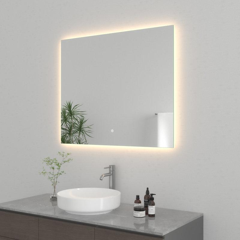 Kingston Brass Aurora 30-Inch x 36-Inch LED Bathroom Mirror, Back Light, Anti-Fog, Dimmable Touch Sensor Lighted Mirror