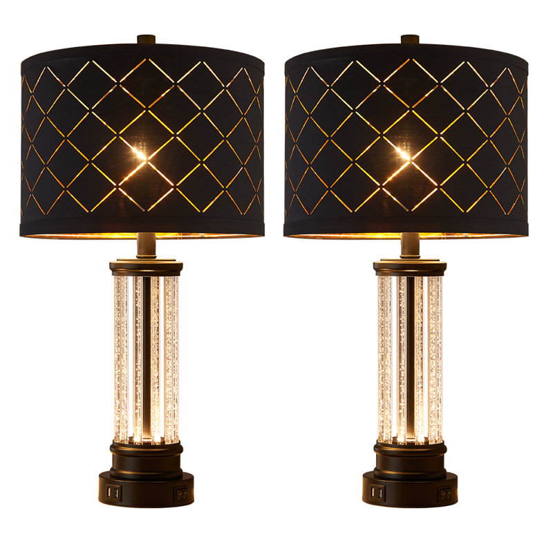 Annora 26" Crystal Table Lamp Set With Night Light And USB Ports