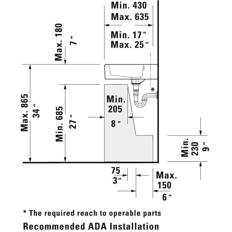 Pièces et accessoires lavabo de console 33,5 "en céramique avec trop-plein, Simple trou