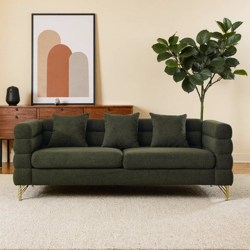 Canapé modulaire surdimensionné à 81 places de 81 po, conception épurée Art Deco, pieds en métal doré, 3 coussins lombaires