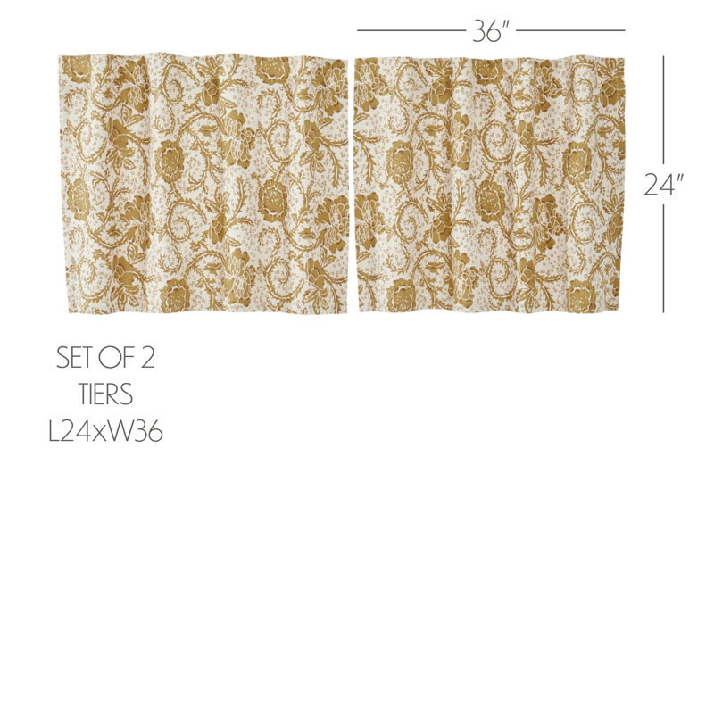 Cotton Floral Tailored Cafe Curtain, 24" H x 72" W