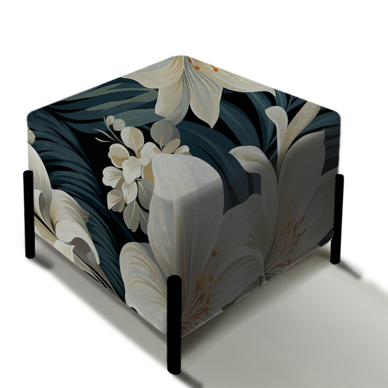 Motif botanique beige et gris de la jungle - repose-pieds carré tropical