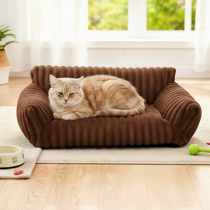 Faux Fur Pet Bed, Brown, 25" H x 61" W x 45" D