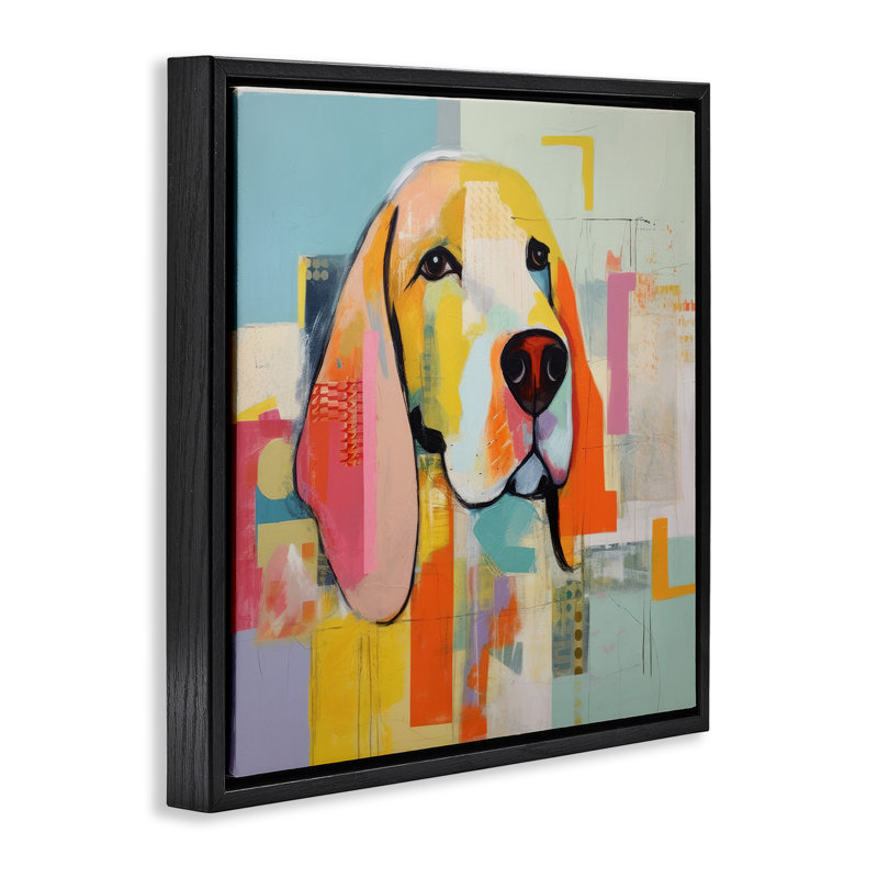 Portrait de chien abstrait, H 18 po x l 18 po, Cadre flottant noir de jais