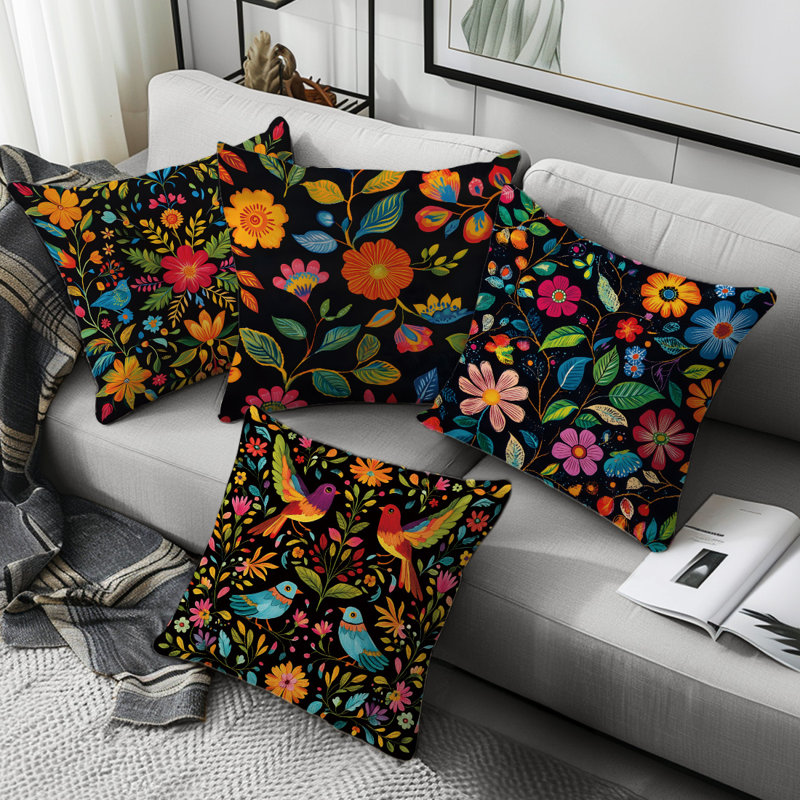 4 Pcs Colorful Wildflowers Pattern Decorative Pillow Covers
