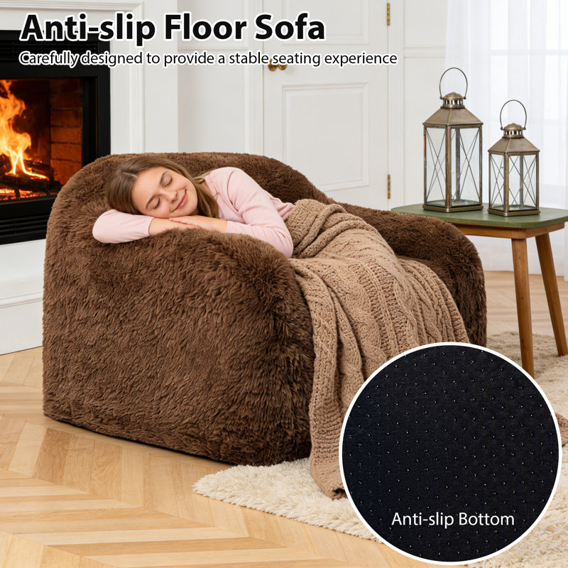 Boneless Cloud Arm Chair Faux Fur Set Of 2, Arm Chair Couch With Memory Foam, Compression Sofa In A Box For Living Room, Bedroom Or Small Apartment