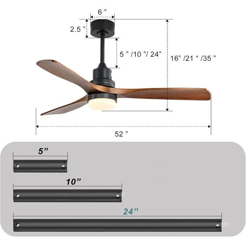 Ventilateur de plafond 52 pouces avec moteur à courant continu écoénergétique réversible à 6 vitesses