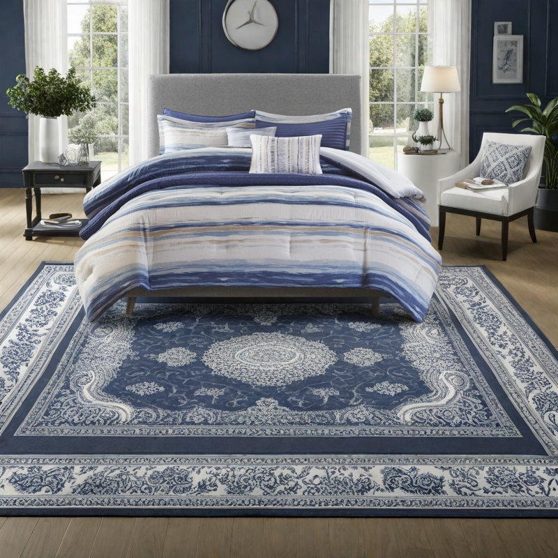 Serene Seersucker Bedding Sets, Polyester Comforter & Quilt, Relaxing Blue Design For Home