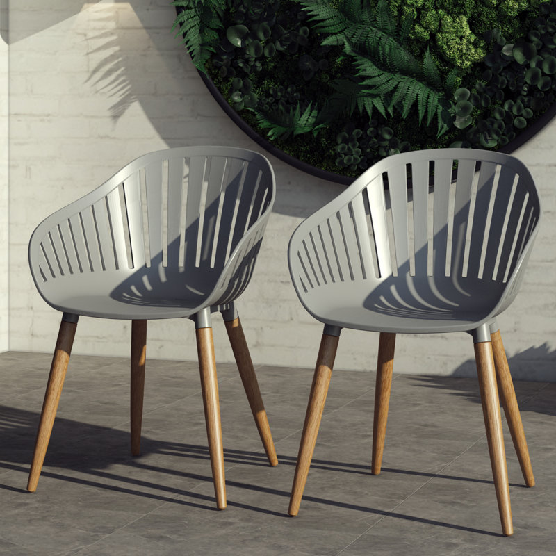 Fauteuil de patio empilable en eucalyptus Frey, Brun foncé