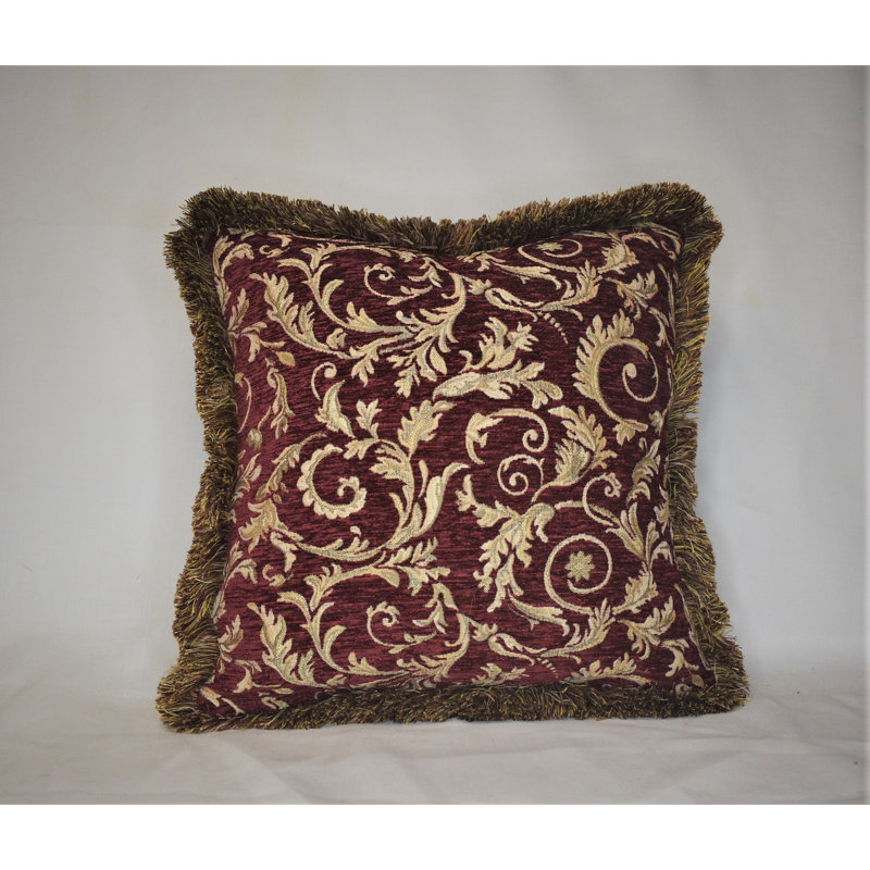 Chenille Square Vine Floral Burgundy Leaf, 17'' x 17''