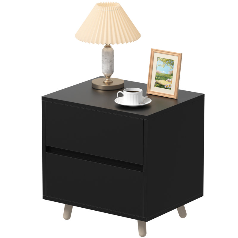 Table de chevet en polyfurniture MDF (2 tiroirs), Noir