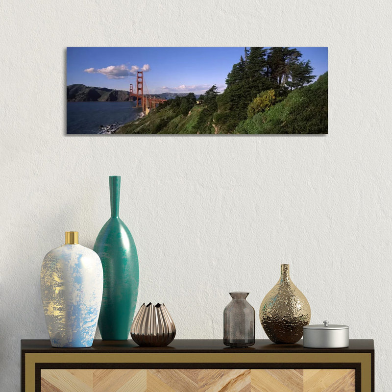 Suspension Bridge Across The Bay, Golden Gate Bridge, San Francisco Bay, San Francisco, California, USA - Wrapped Canvas Panoramic Print