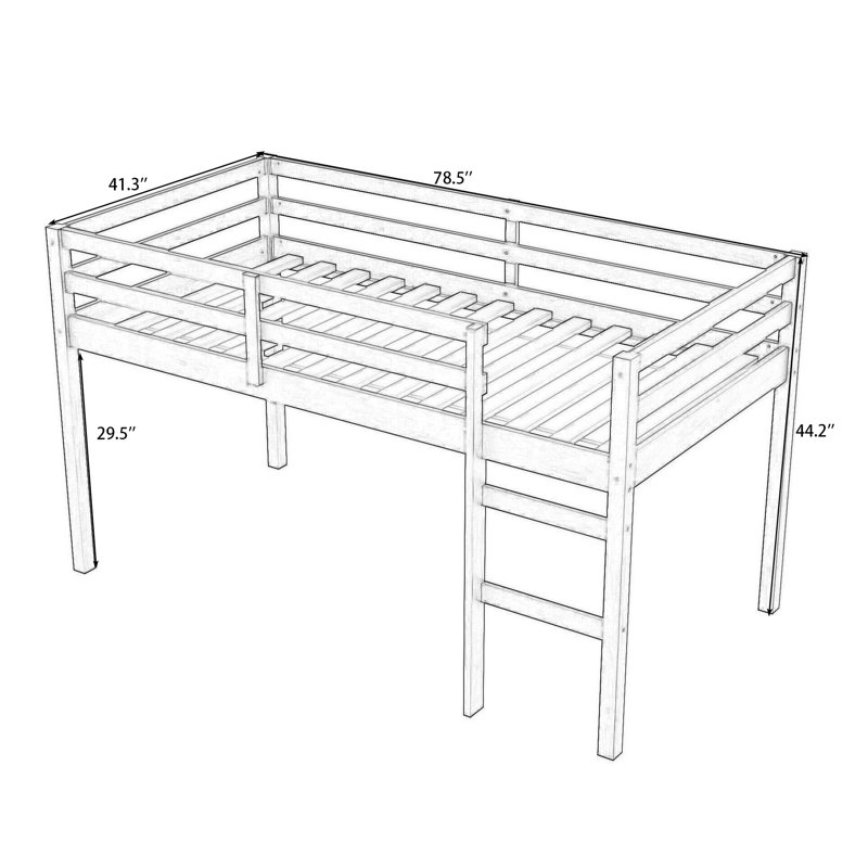 Kaisei Twin Wooden Loft Bed With Ladder, Gray