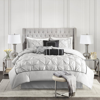 Édredon pour très grand lit 7 pièces, gris avec capitonnage attrayant Literie pour très grand lit, inclus