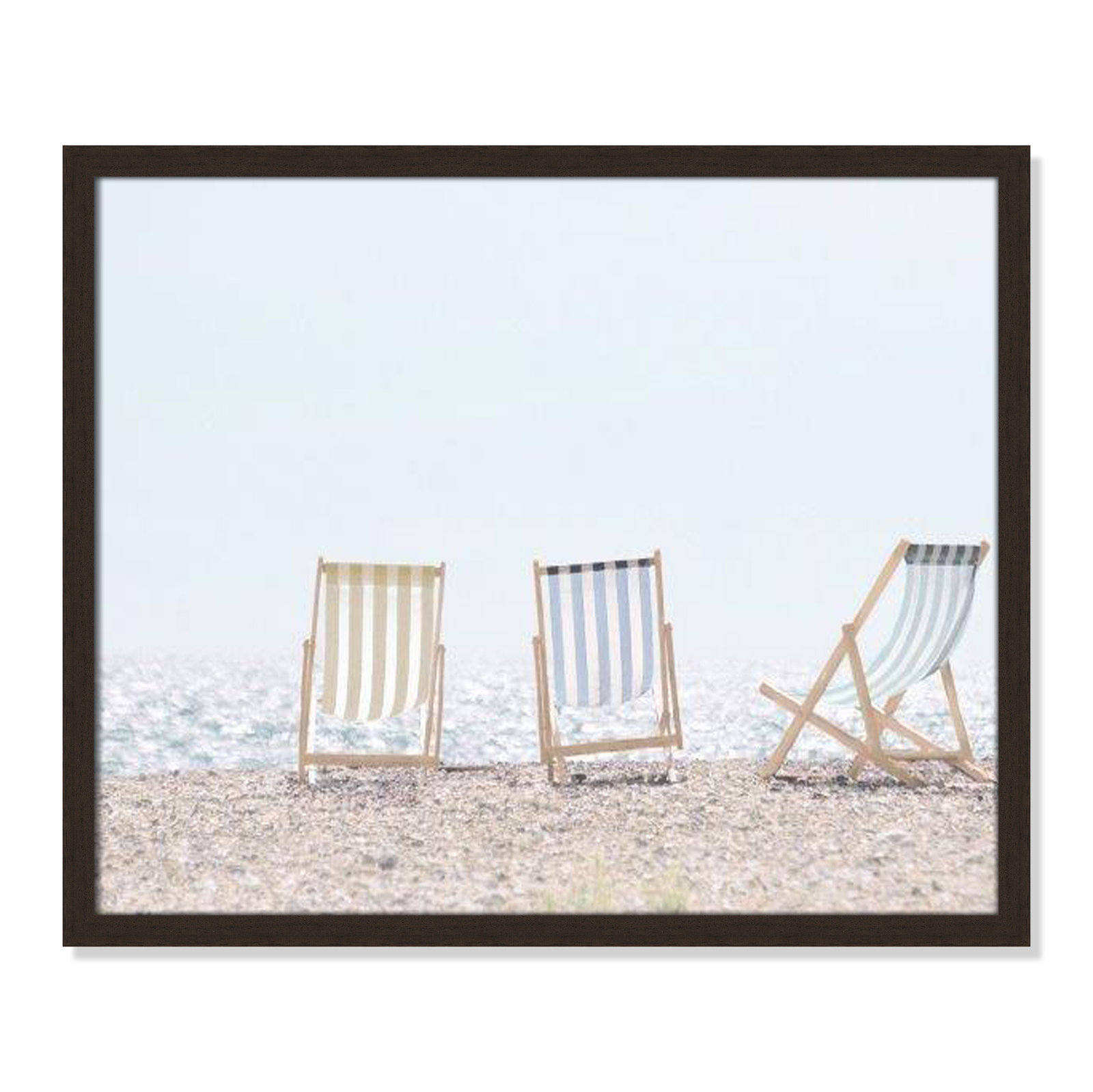 Adriatica "Beach Chairs" Print by Leah Straatsma, 21.5" H x 25.5" W x 1.25" D, Open Grain Walnut