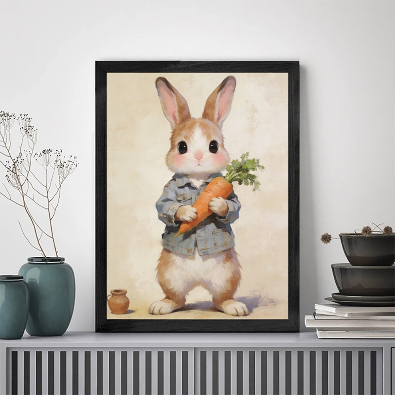 Art mural minimaliste encadré avec cadre en bois massif tenant une carotte, cadeau d'art mural parfait pour la décoration de maison et d'appartement